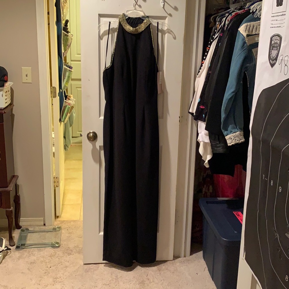 Black high neck formal gown